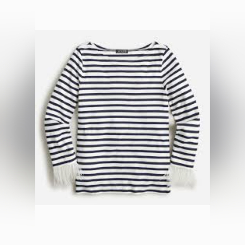 J.Crew striped shirt w/feather trimmed sleeves, size Large